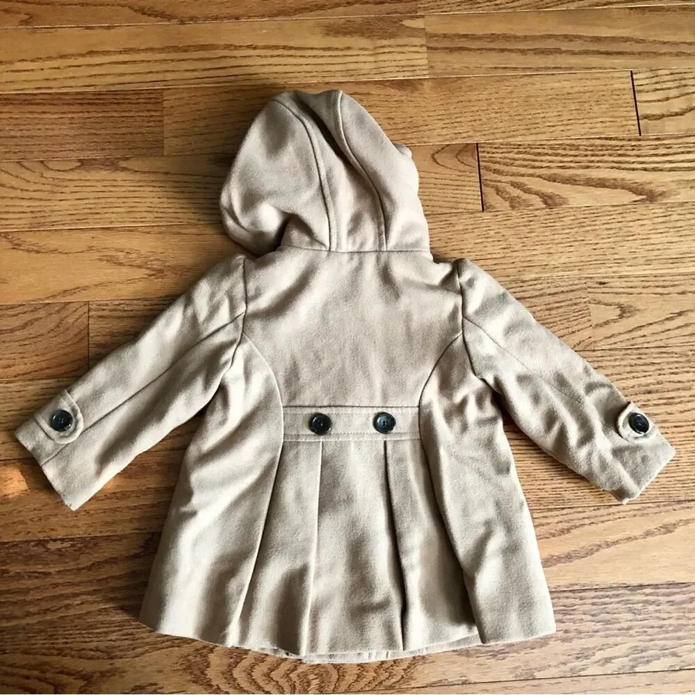 Old Navy Double Breasted Camel Tan Wool Peacoat Toddler Girl Size 18-24 Months